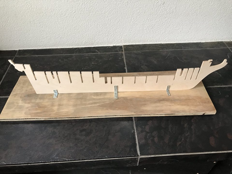 The keel former, set up on a board