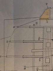 The drawing: stern frame 27 on bulkhead 17, and bulkhead 15 not touching the dotted line