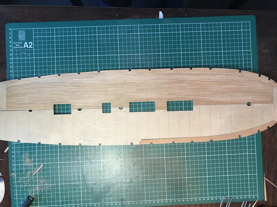 The first half of the gun deck planked, the other half still bare