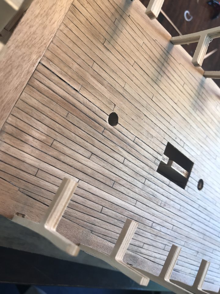 Amidships, with the seam where the deck broke