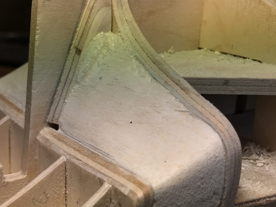 Stern: glued first, then filed and sanded