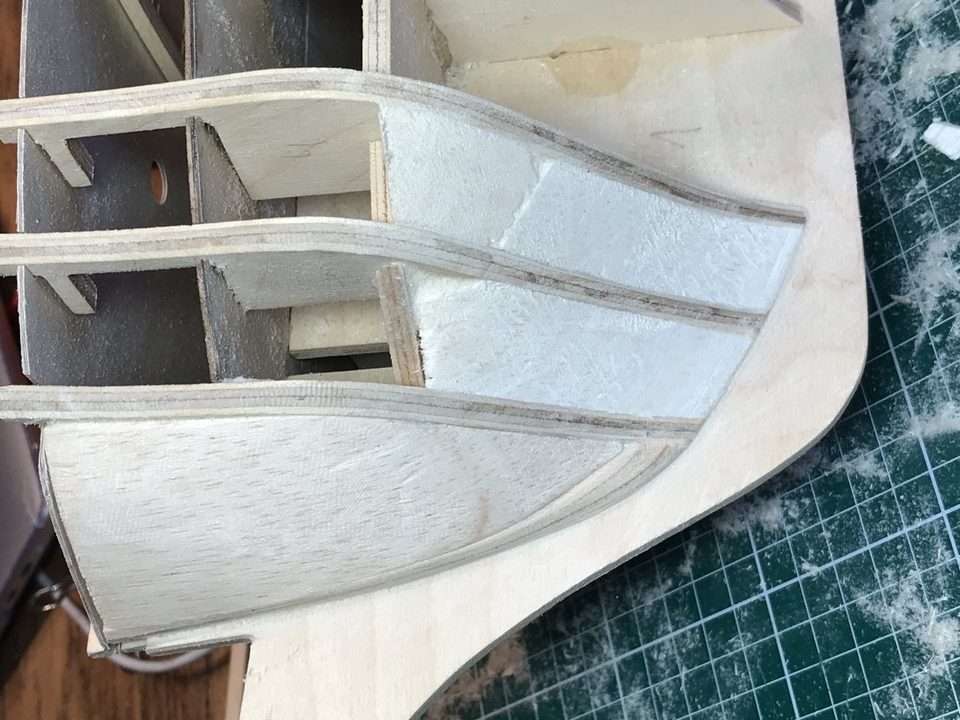 The underside of the bow, where the bow meets the keel