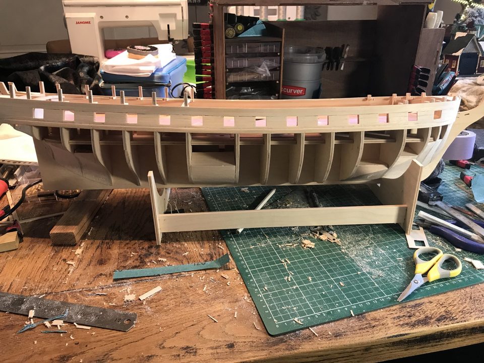 Starboard done: all the gunports cut out.