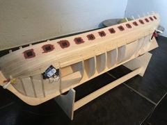 The first strips of the first planking on the starboard side