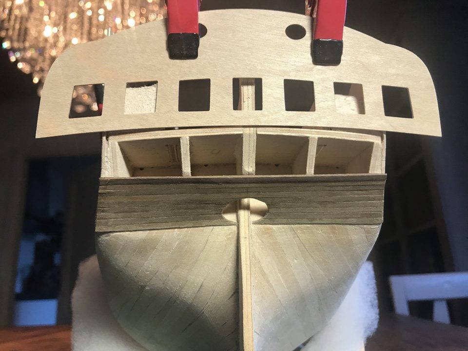 The transom aligned as per the instructions