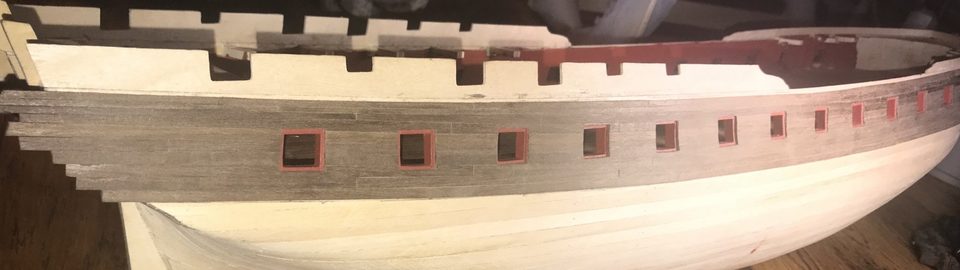 The tapered planks follow the sheer