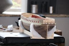 Overview of the hull with the first strip of the wale