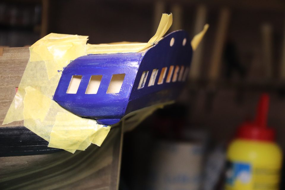 The gallery and transom in blue