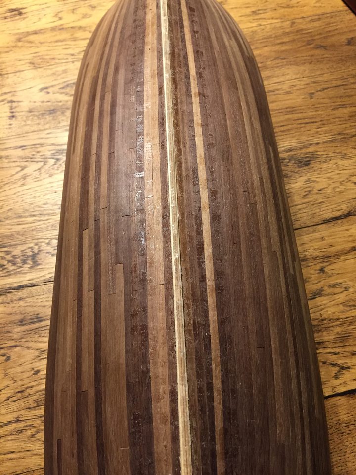 The hull after removal: the wood is intact and can be coppered again after a light sanding.