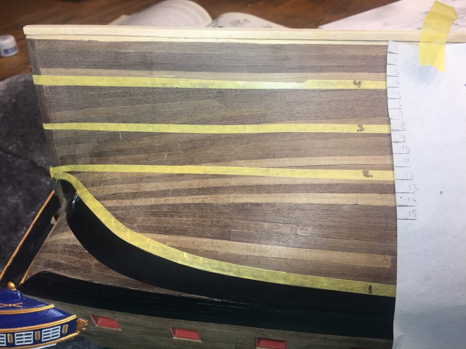 Amidships: belt 2 sits at 12 plate widths from the garboard strake, counted off on the template.