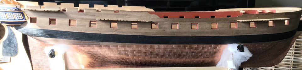 The hull upside down, with the channels dry fitted