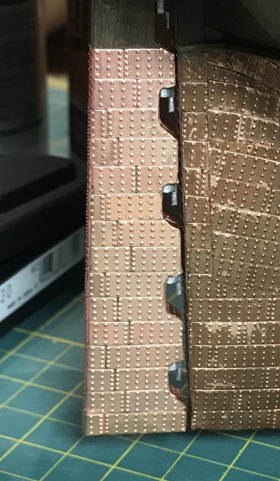 The end result: all pintles in and the bottom of the rudder level with the keel, finished with a whole copper plate.