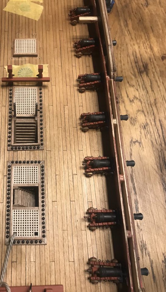 The first guns lined up on the gun deck, seen from above: these are the ones that remain visible.