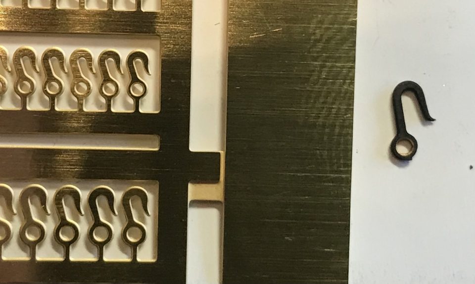 The two smallest sizes of photo-etched hooks from Germany