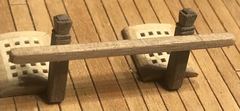 The bitts still unpainted, roughly where they are to go on the deck
