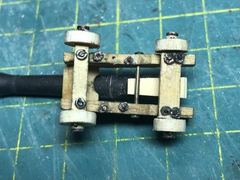 The underside of the gun carriage, with the axletrees and the secured pins