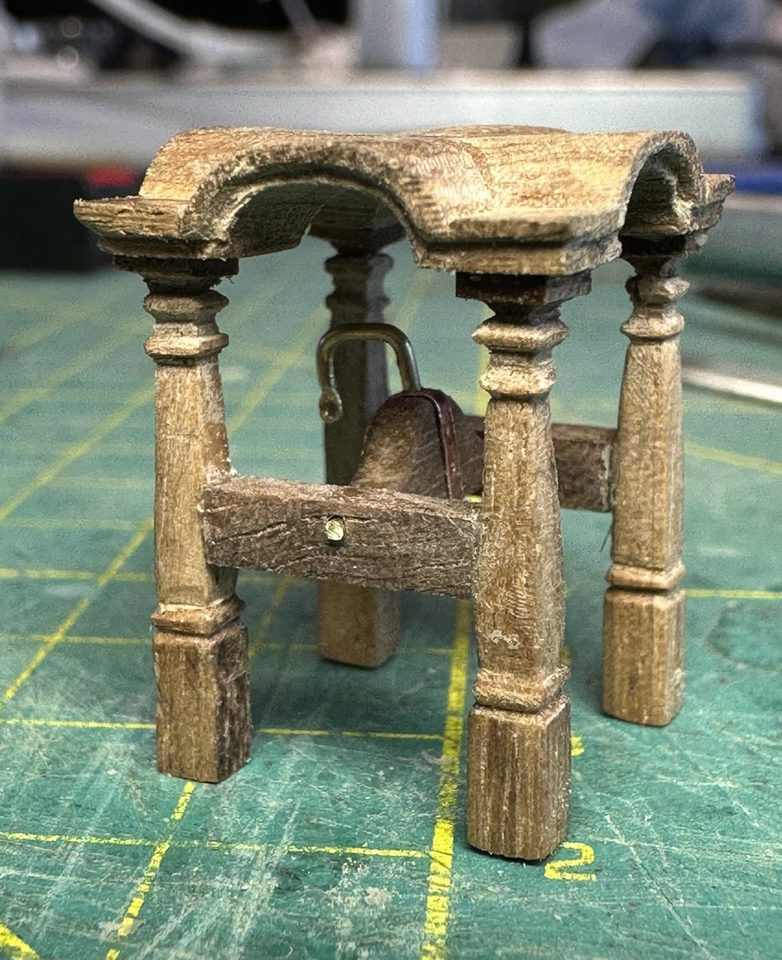 The belfry assembled, still unpainted and without its bell