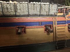The hull with the blocks in place, beside the gun ports