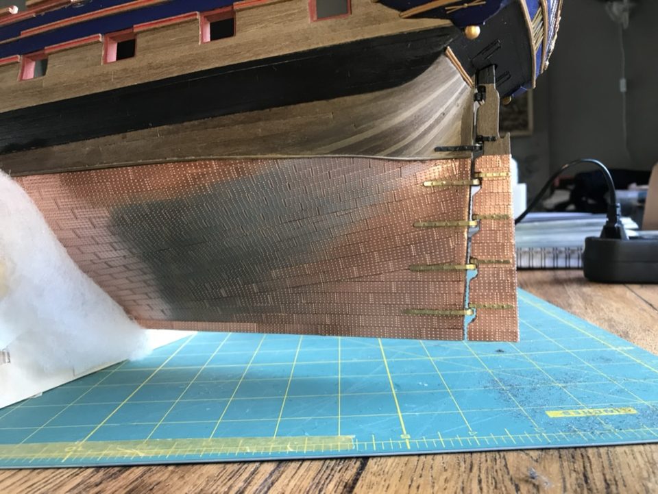 The sternpost and rudder after polishing, seen from the side.